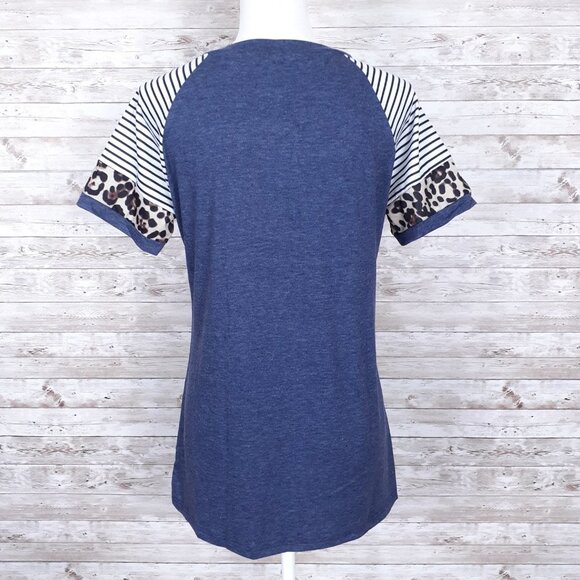 Ritera Womens Short Sleeved Tee S Stripe Animal Print 568A - Picture 2 of 4